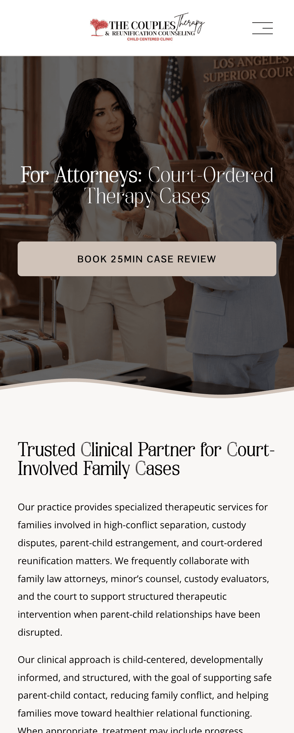 The Couples Therapy and Reunification Counseling Inc. attorney referrals page after the redesign