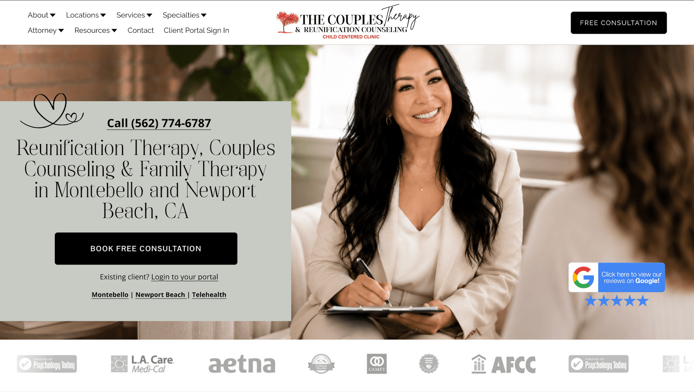 The Couples Therapy and Reunification Counseling Inc. homepage after the redesign