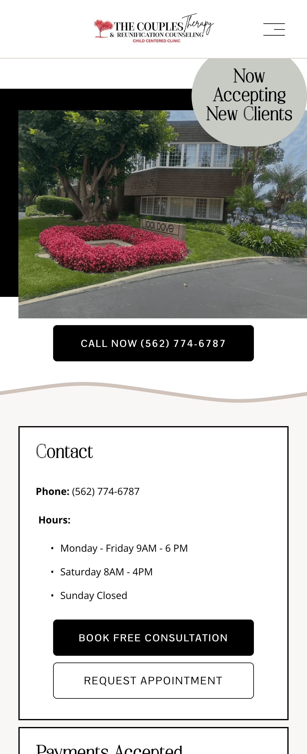 The Couples Therapy and Reunification Counseling Inc. Newport Beach location page after the redesign