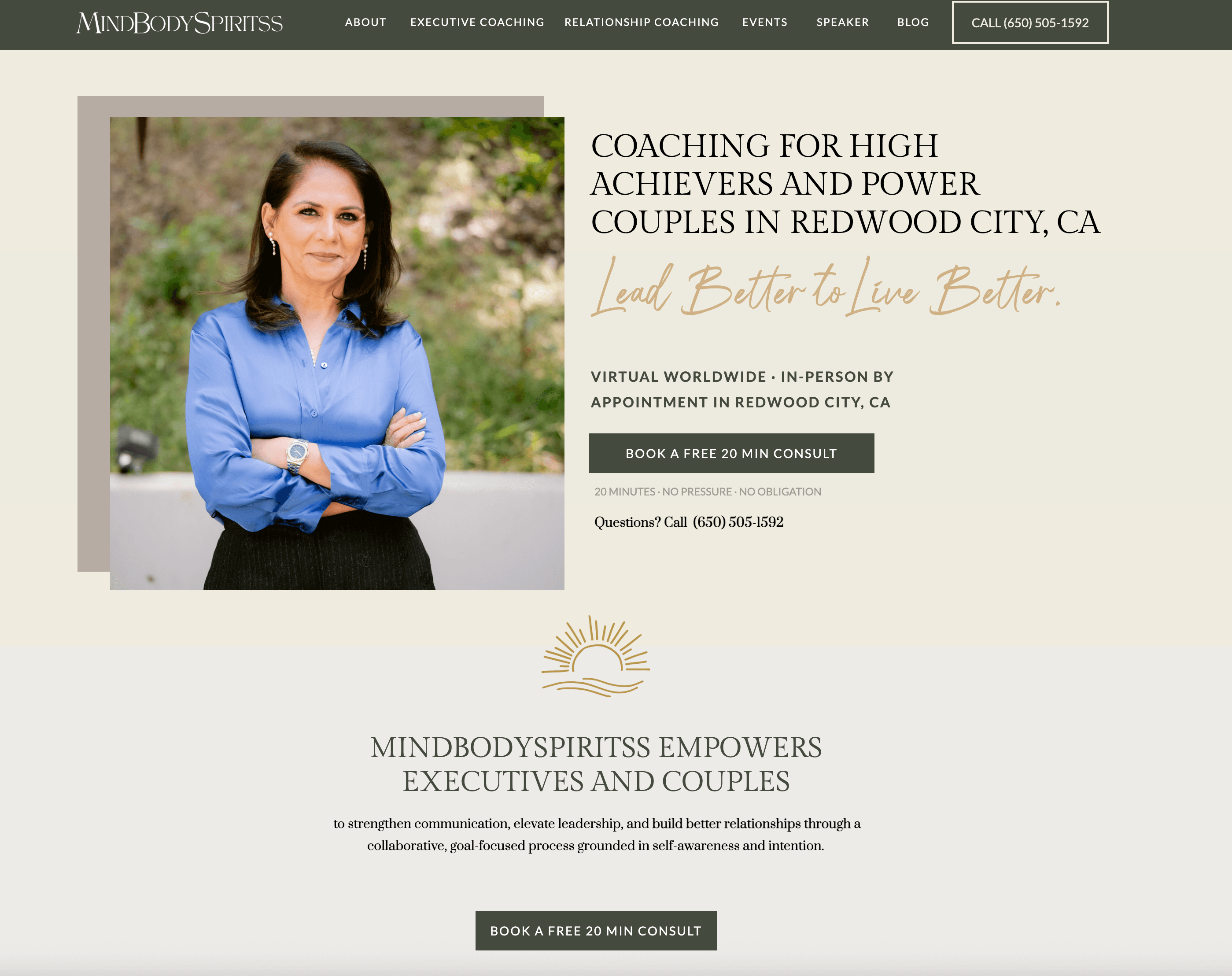 MindBodySpiritss homepage, featuring founder Naila Qureshi