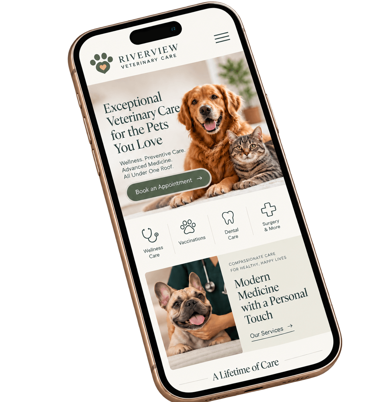 Phone showing a branded practice website